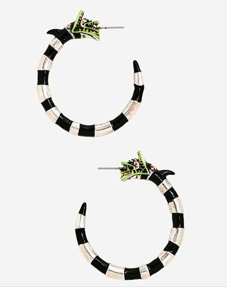 Beetle juice sand worm stripe earrings Halloween costumes New stripe hoops silve - Picture 3 of 13